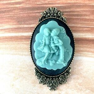 Victorian Style Black and Blue Cameo Brooch, NWT, Handmade